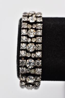 Vintage Garne Jewelry Triple Row Rhinestone Bracelet Silver Sparkling 50s BinO
